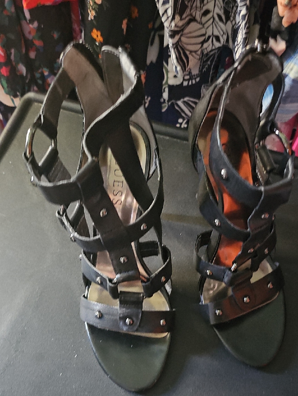 GUESS Black Studded Strappy High Heel Sandals